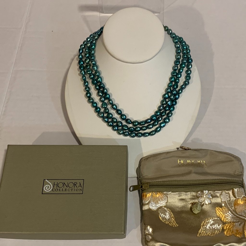 Honora Necklace 58 Natural Tahitian Green Peacock Freshwater Pearls Brand New